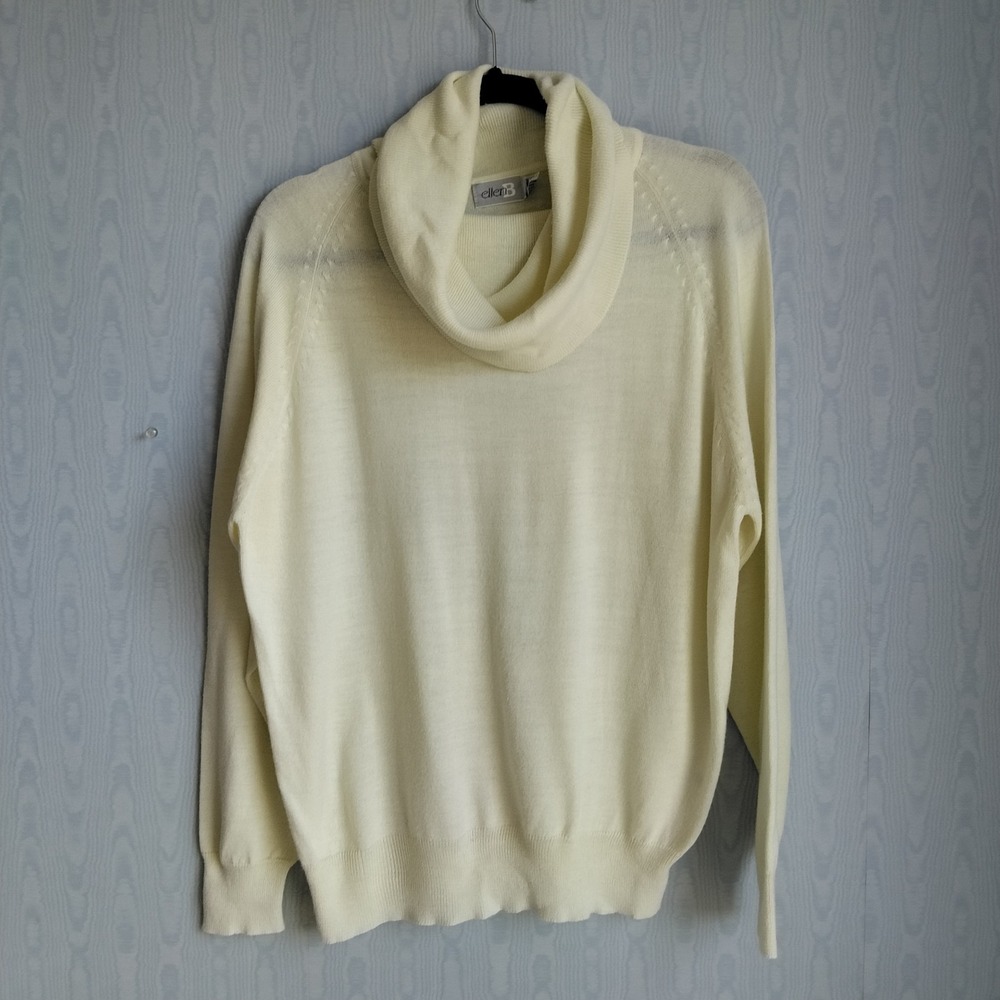 Vtg Womens L Cowl Neck Sweater Ivory Lightweight Clean Girl Soft Girl Minimalist